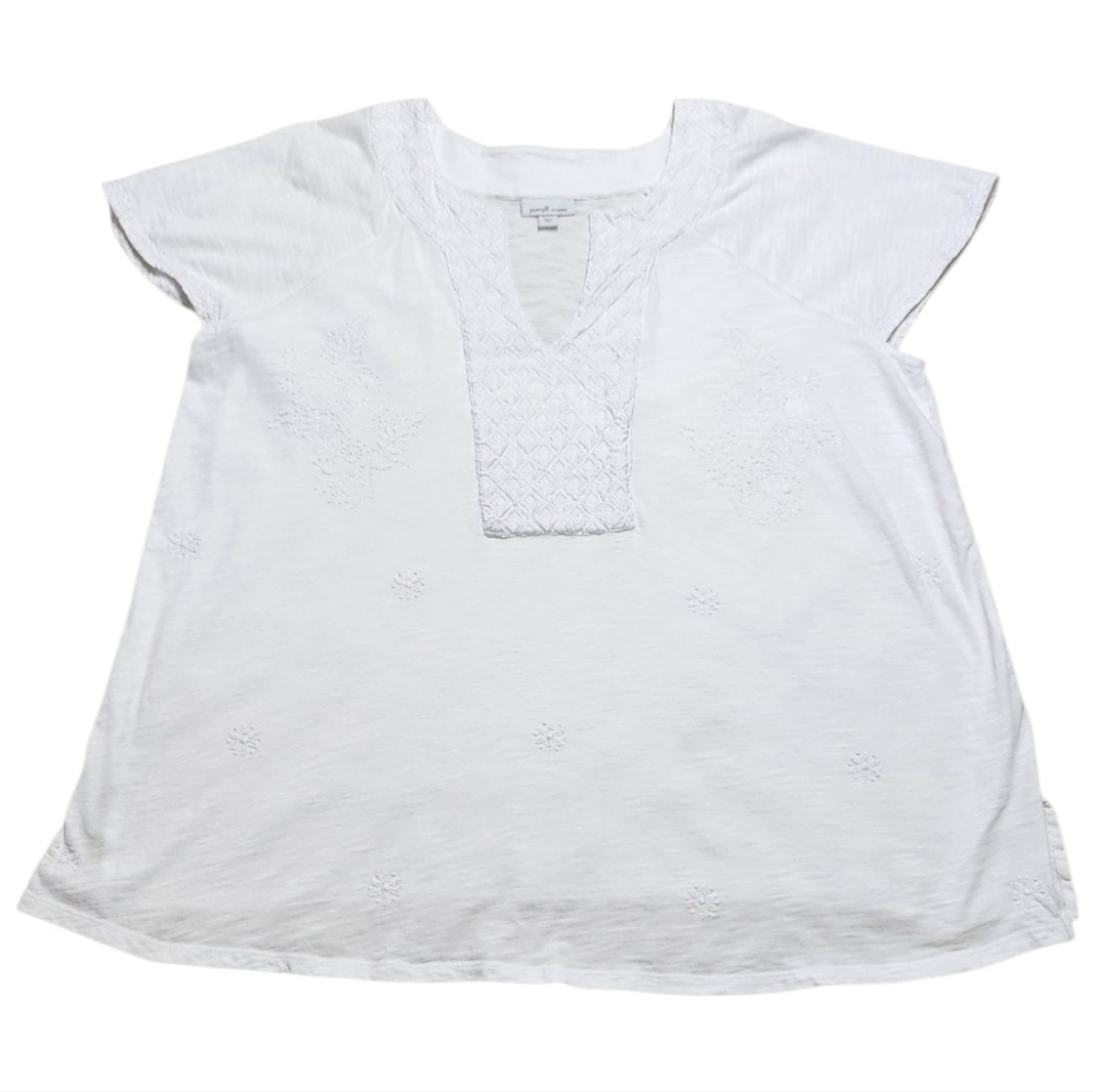 J.JILL PURE JILL Elements Cotton Embroidered White Blouse Top Sz XL Tall